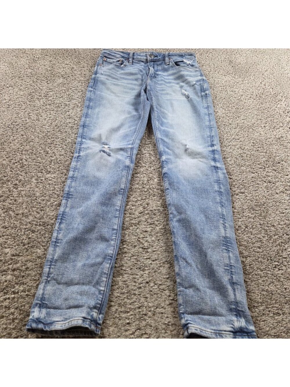 American Eagle Jeans Mens 30x33 Tag 30x34 Athletic Skinny Distressed Light Wash